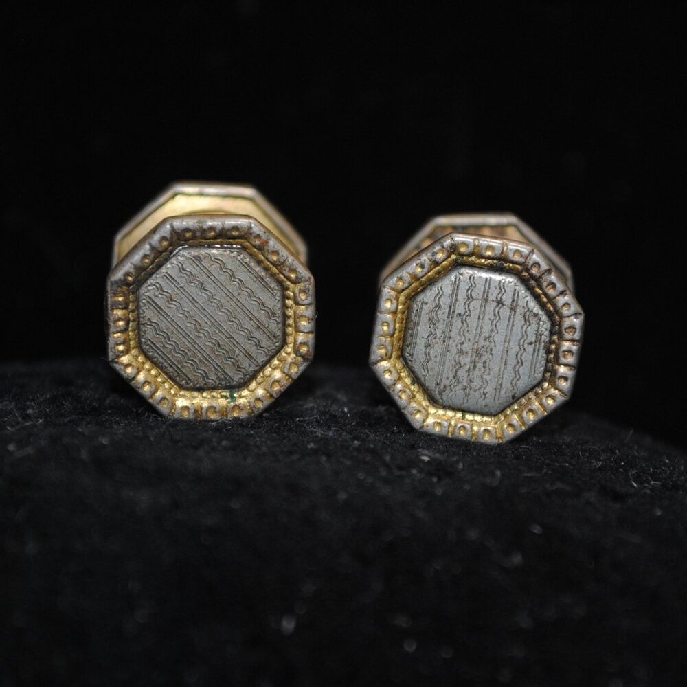 Vintage 1930s Art Deco Octagon-shaped Striped Snap Cufflinks